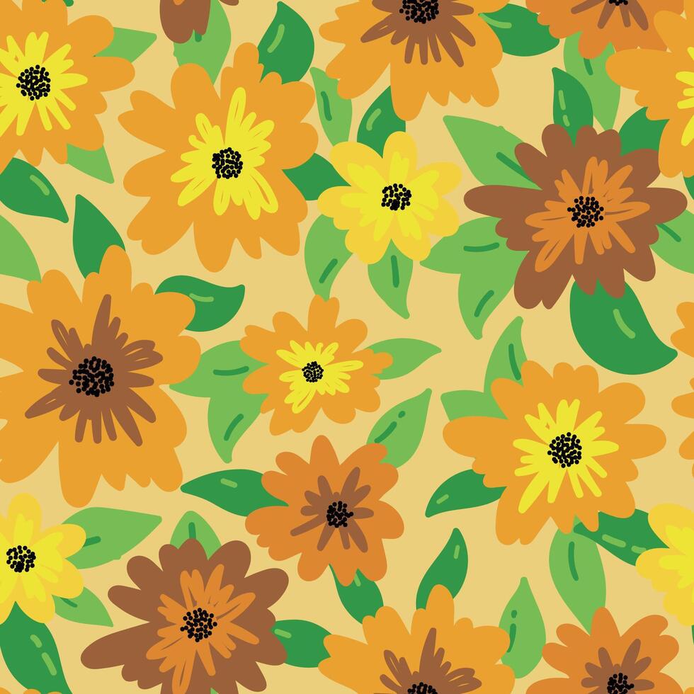 Sunny floral seamless pattern featuring fields flowers and hearbs. Perfect for wrapping, textile, fabric, cover and more vector