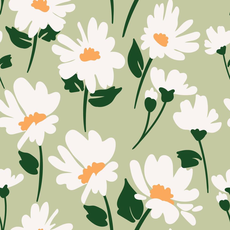 Elegant abstract floral pattern including chamomiles and leaves. Ideal for surface design, fabric, paper and etc. vector