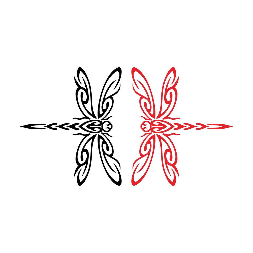 Two dragonflies facing each other with tribal concept vector