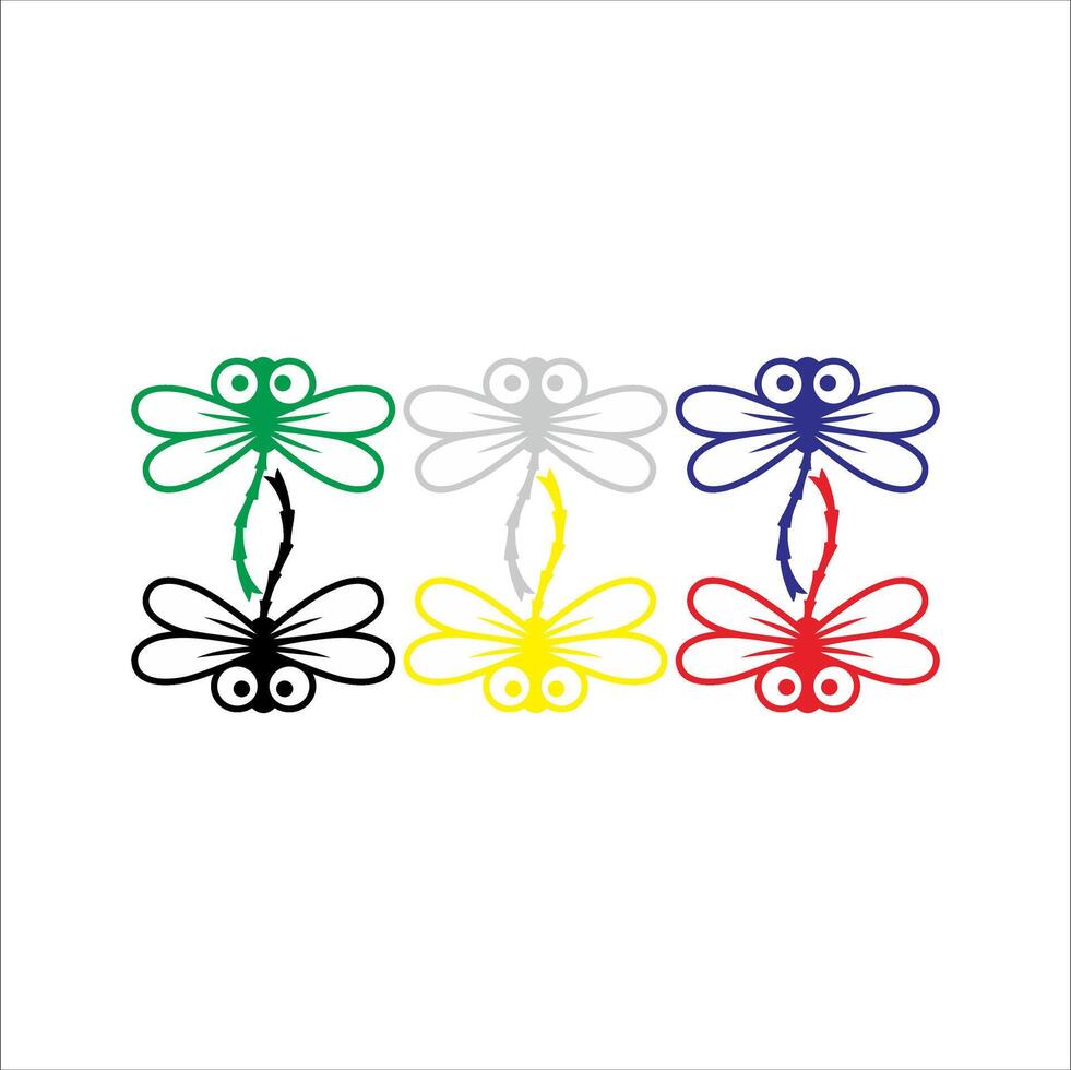 Illustration of six dragonflies with different colors vector
