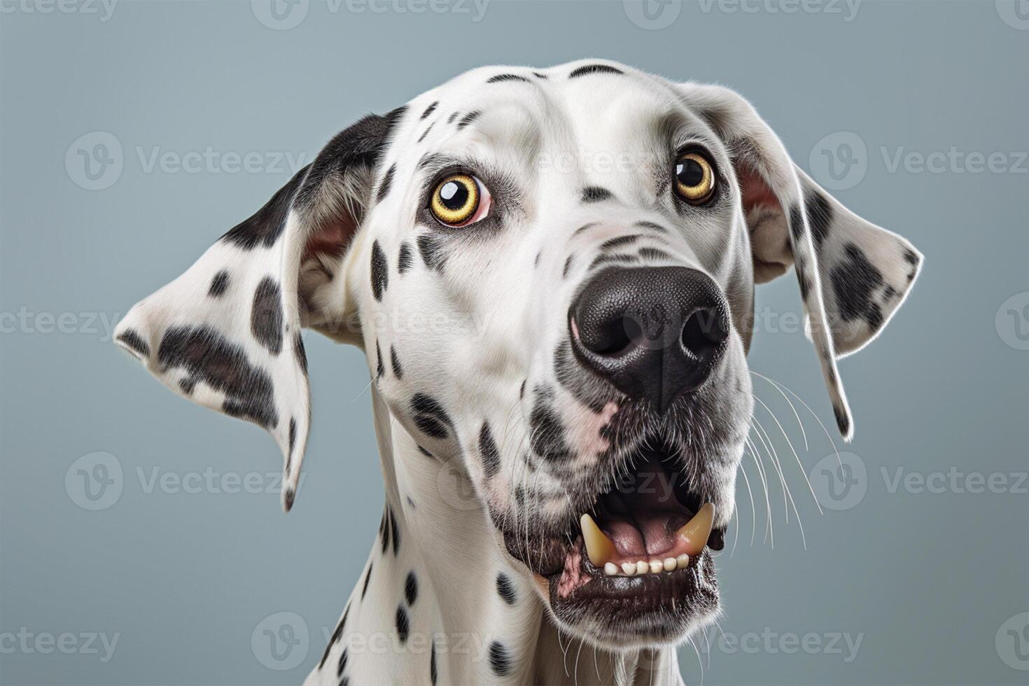 Portrait of a shocked Dalmatian dog on isolated background photo