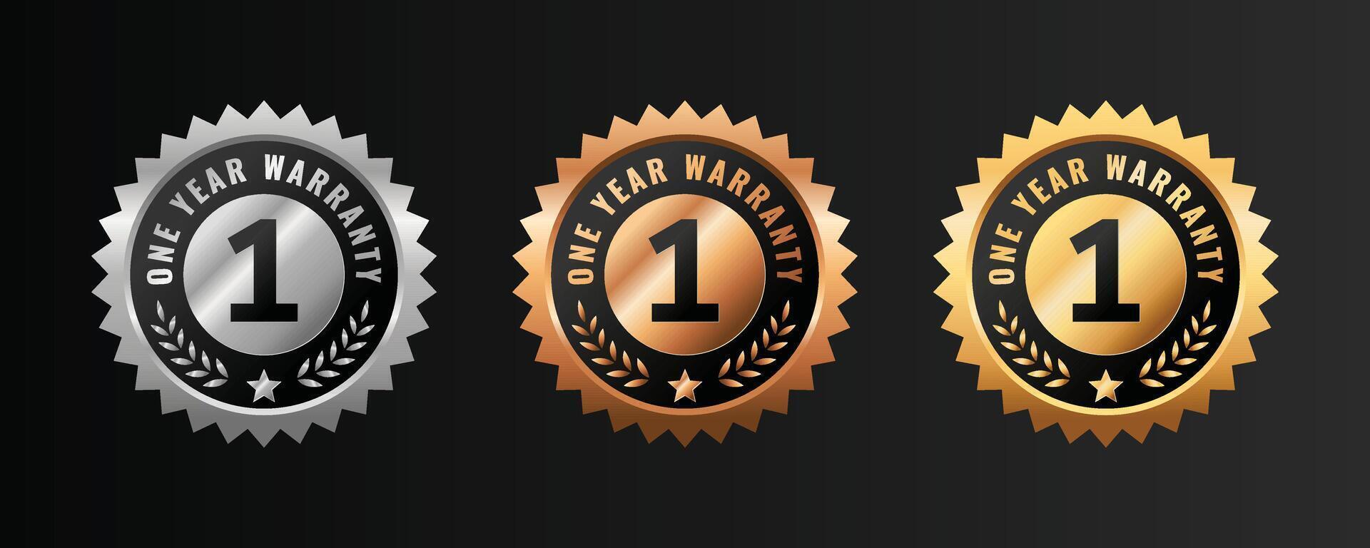 1 year warranty badge, logo, stamp design. Golden and platinum round elegant warranty template sticker. vector