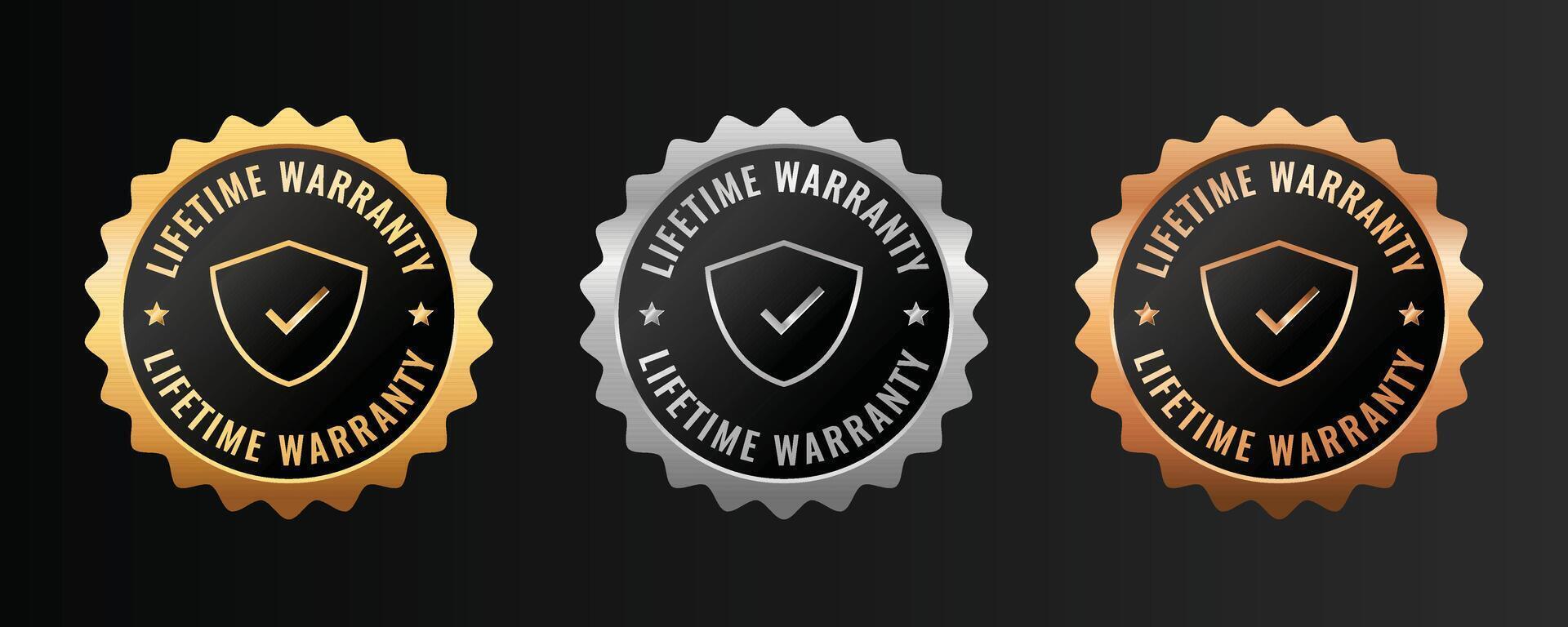 Lifetime warranty badge, logo, stamp design. Golden and platinum elegant warranty template sticker. vector