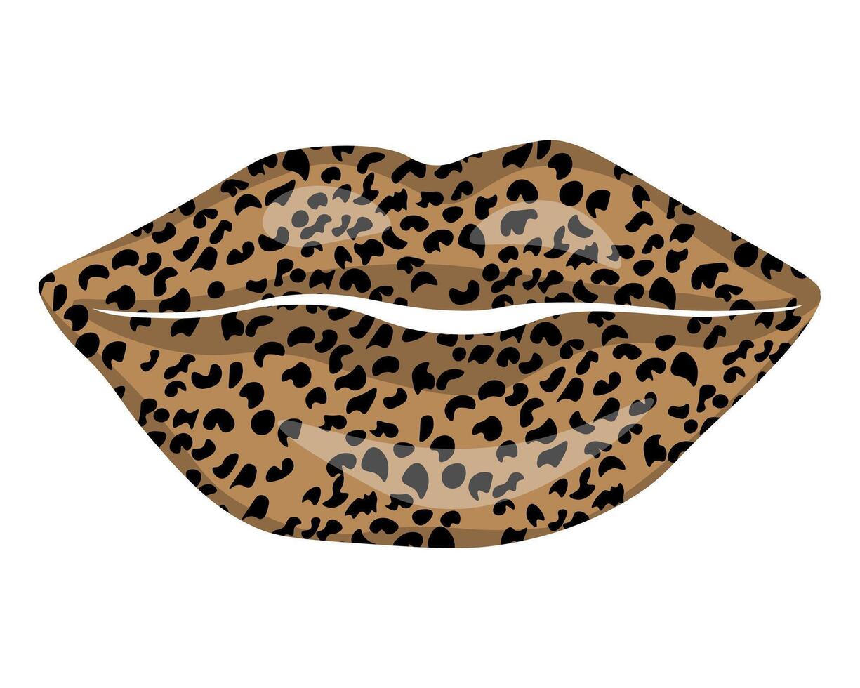 Cheetah print lips, stylish make up on part of face for design vector
