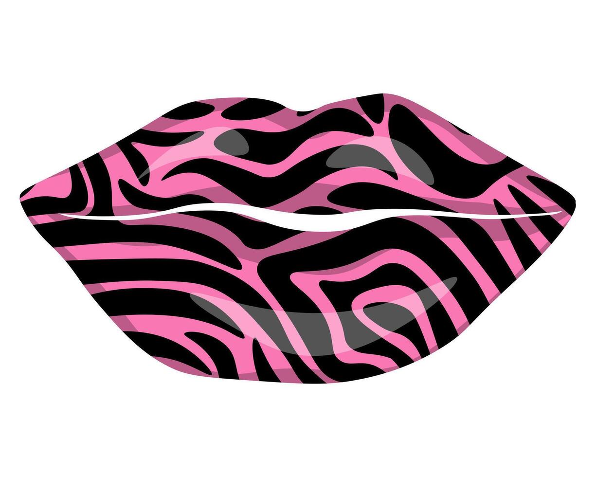 Lips with pink zebra print, stylish make up on part of face for design vector