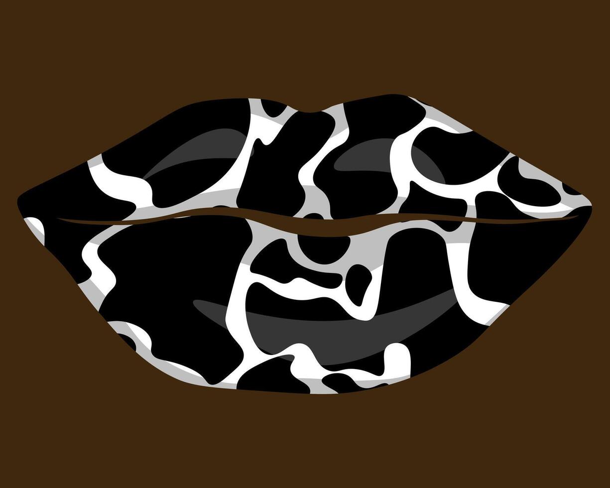 Lips with spotted cow print, stylish make up on part of face for design vector