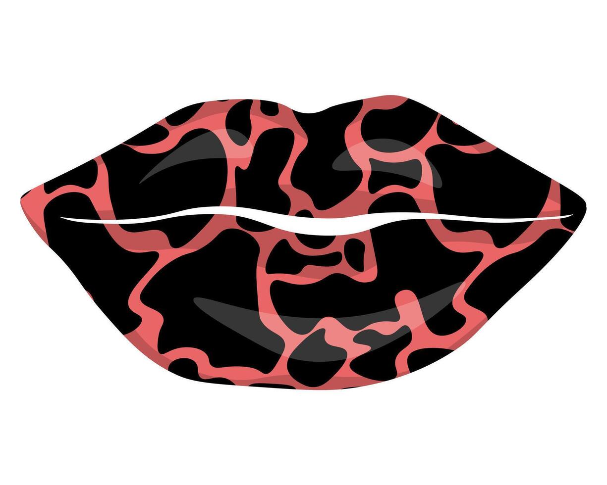 Lips with spotted pink cow print, stylish make up on part of face for design vector