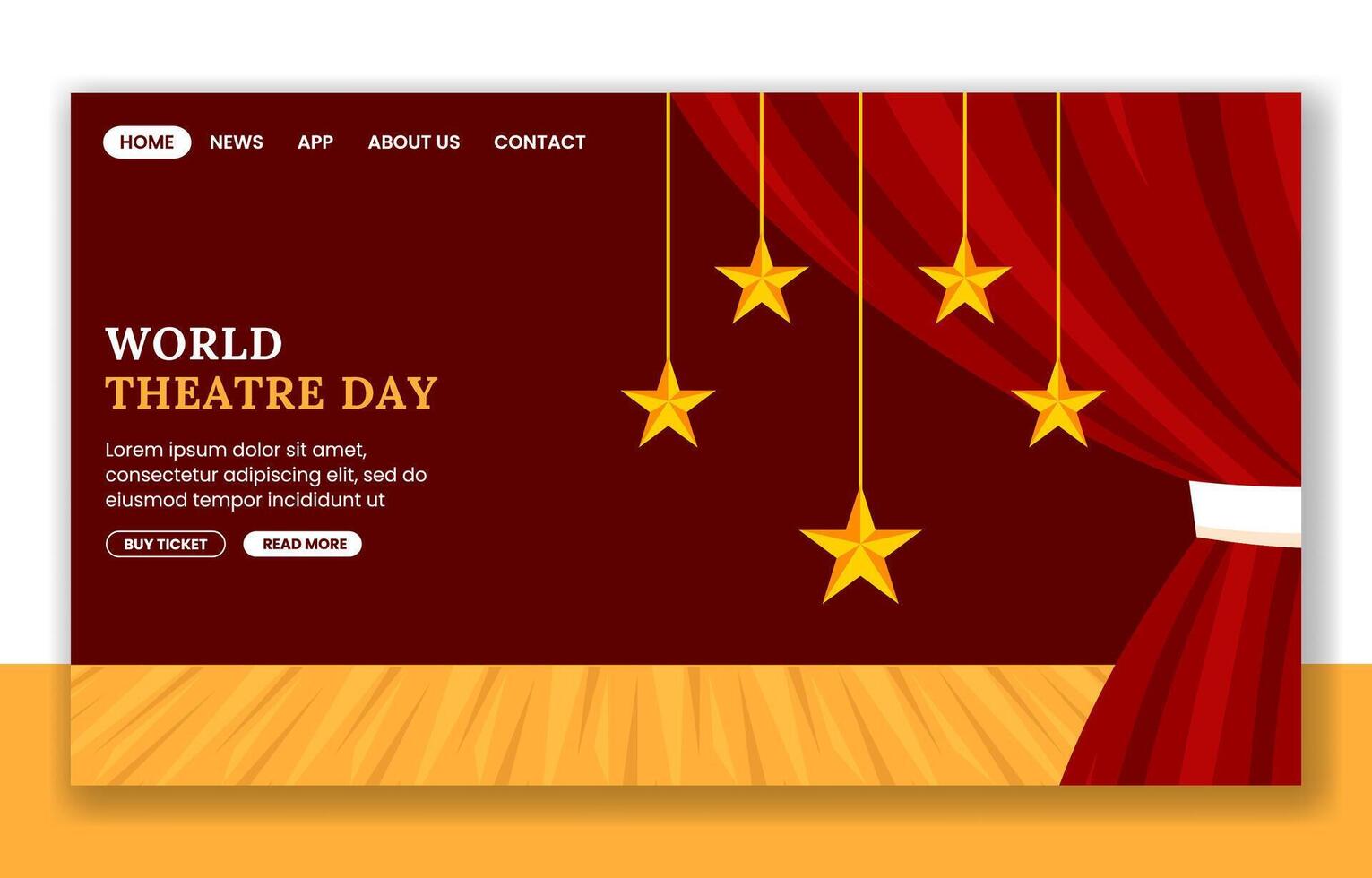 Social Media Landing Page Template for World Theatre Day in Hand-Drawn Flat Design vector