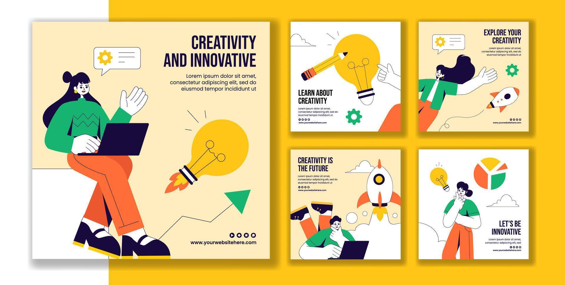 Creative and Innovative Social Media Post Templates in Flat Cartoon Hand Drawn Style vector