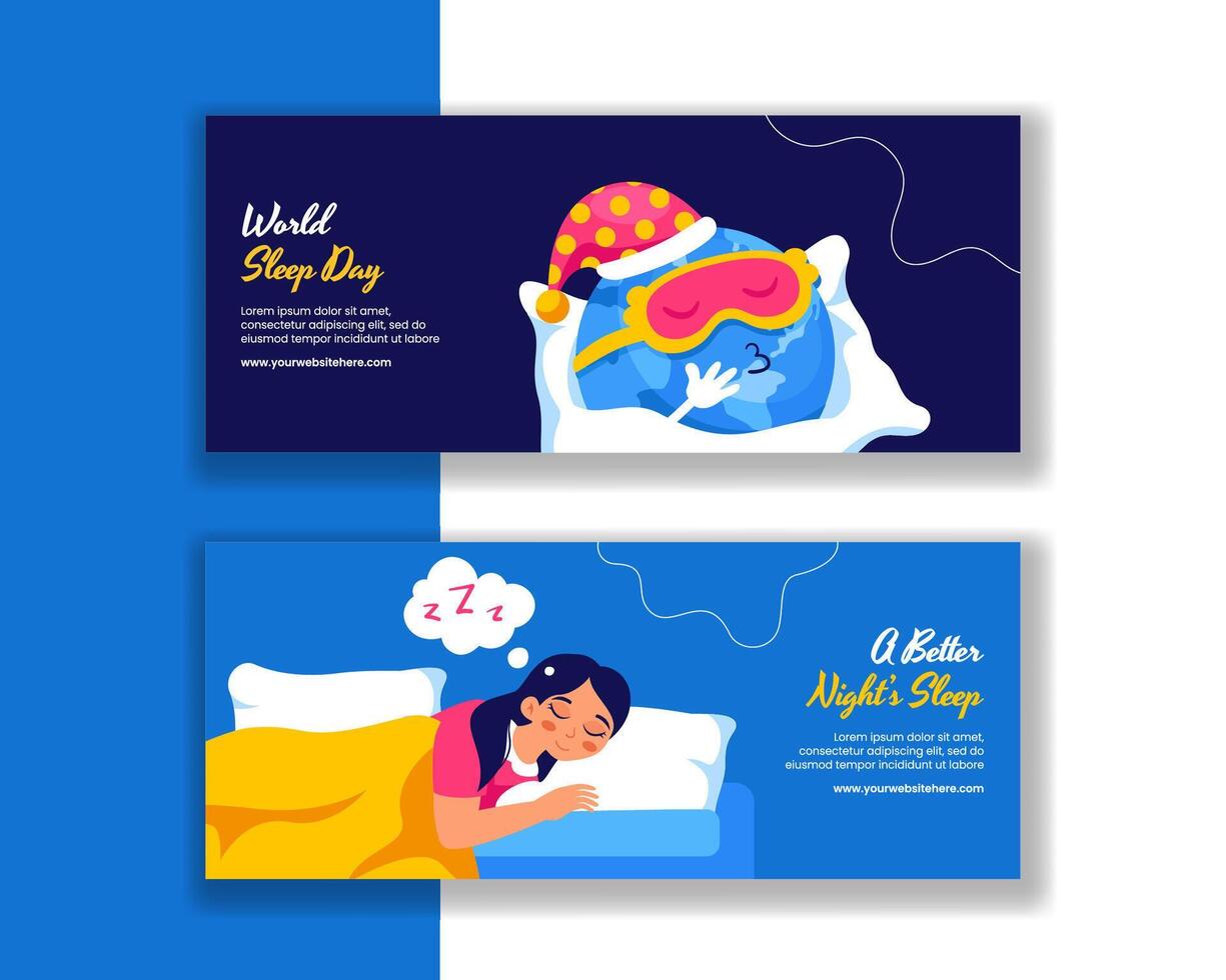 Horizontal Banner Template Featuring World Sleep Day in Flat Cartoon Style vector