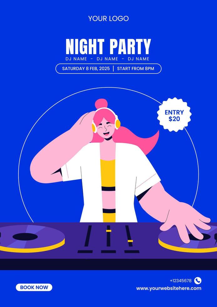 Cartoon Style Nightlife Club DJ Party Illustration for Social Media Flyer vector