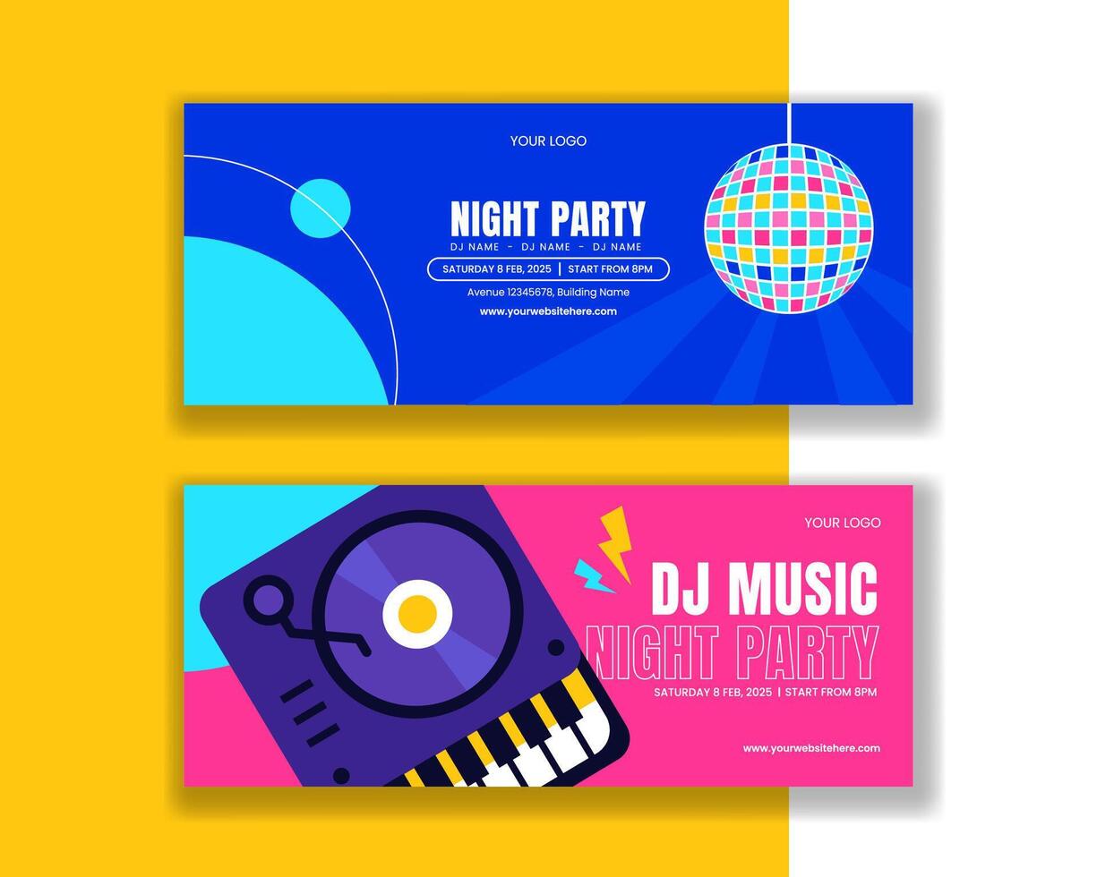 Horizontal Banner Illustration for Nightlife Club DJ Party in Flat Hand-Drawn Style vector