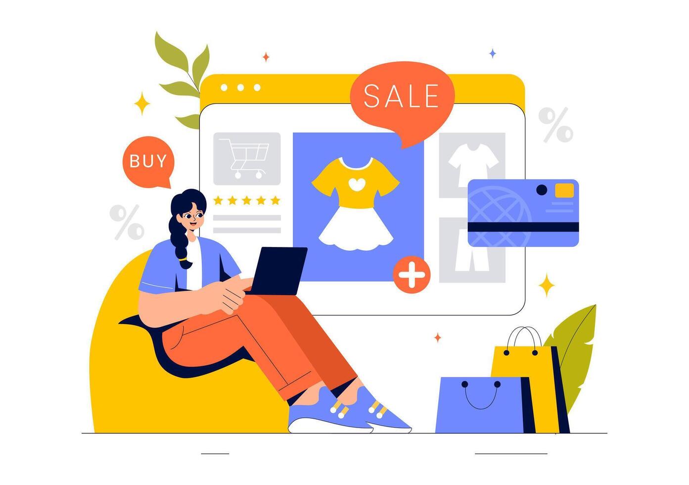 Flat Design of Online Shopping Illustration with Discount Coupons, Promotions, and Delivery Services vector