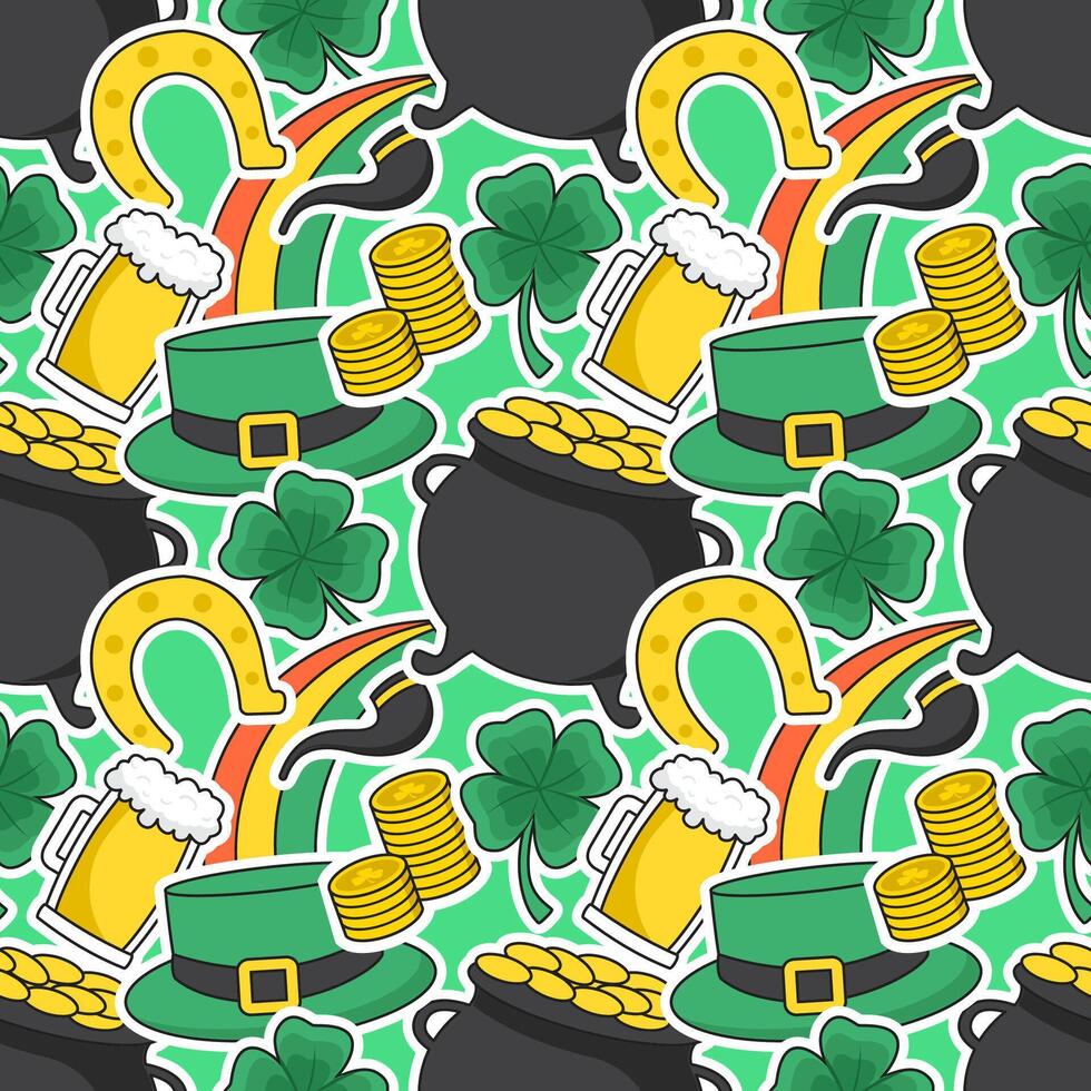 Saint Patrick's Day Decorative Pattern with Cartoon Hand-Drawn Elements vector