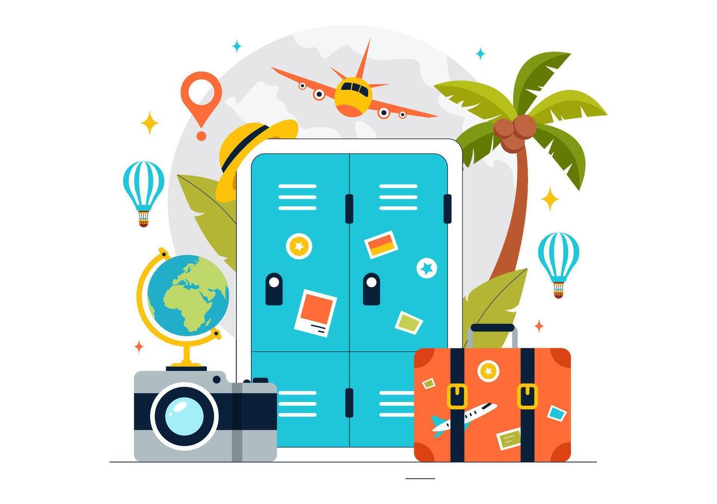 Luggage Keeping Service Design Featuring Lockers for Secure Travel Storage vector