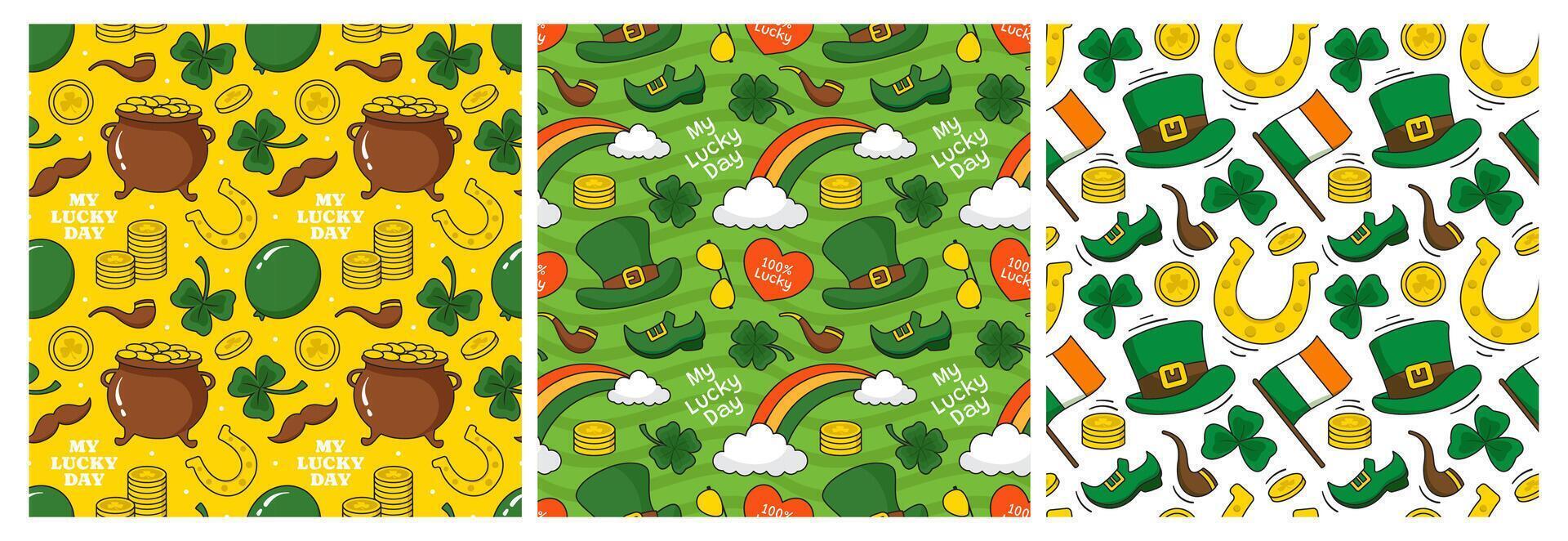 Saint Patrick's Day Illustration in a Seamless Pattern Design with Hand-Drawn Details vector