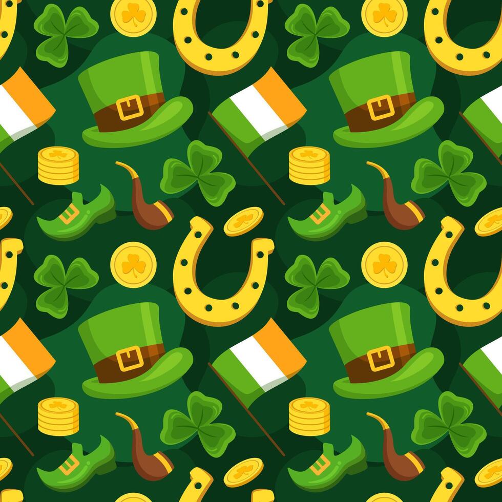 Irish Festival Hand-Drawn Seamless Pattern in Flat Cartoon Style vector