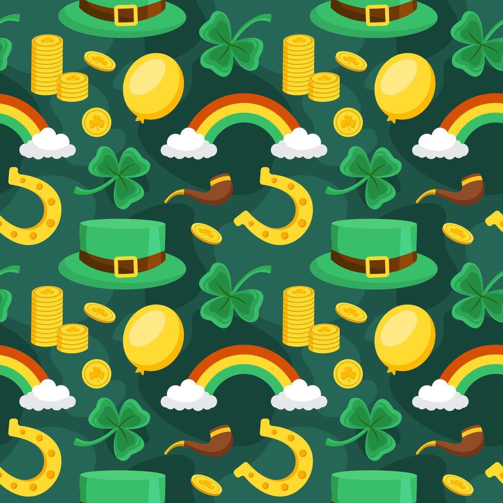 Hand-Drawn Seamless Pattern Design for Saint Patrick's Day in Flat Cartoon Style vector