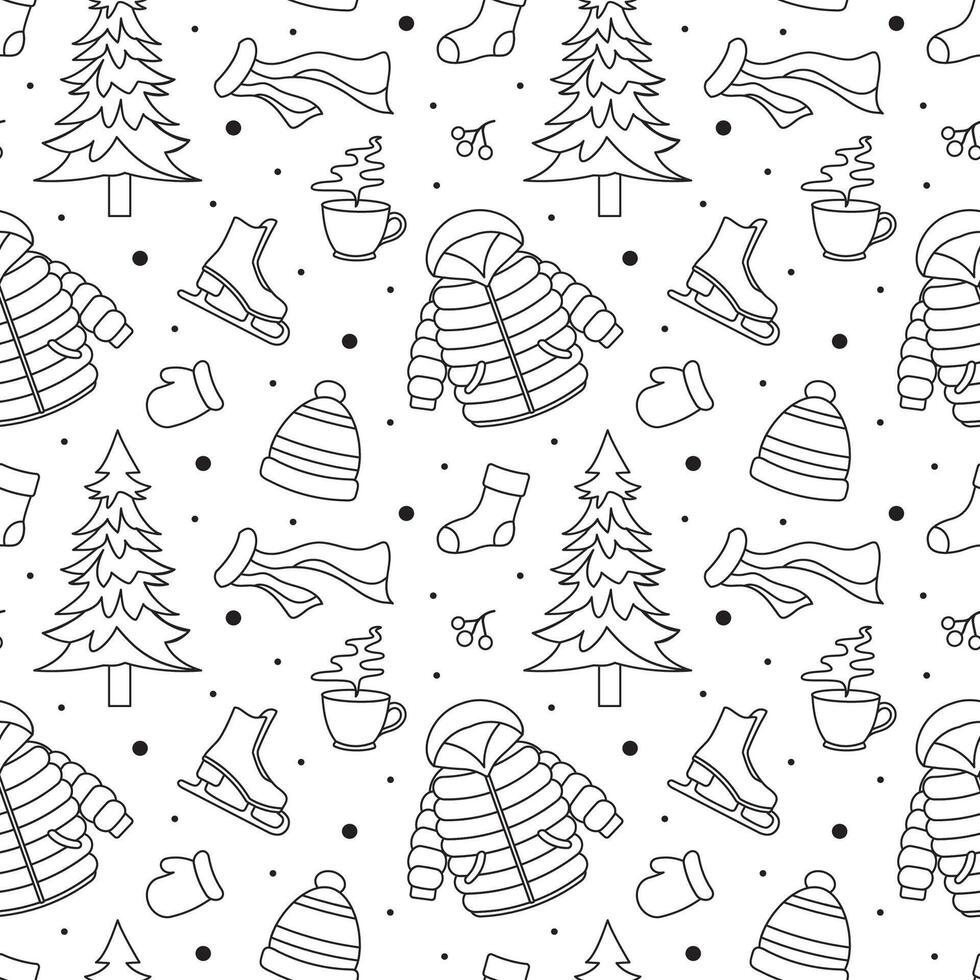 Seamless Winter Pattern Design with Decorative Cartoon Style Elements vector