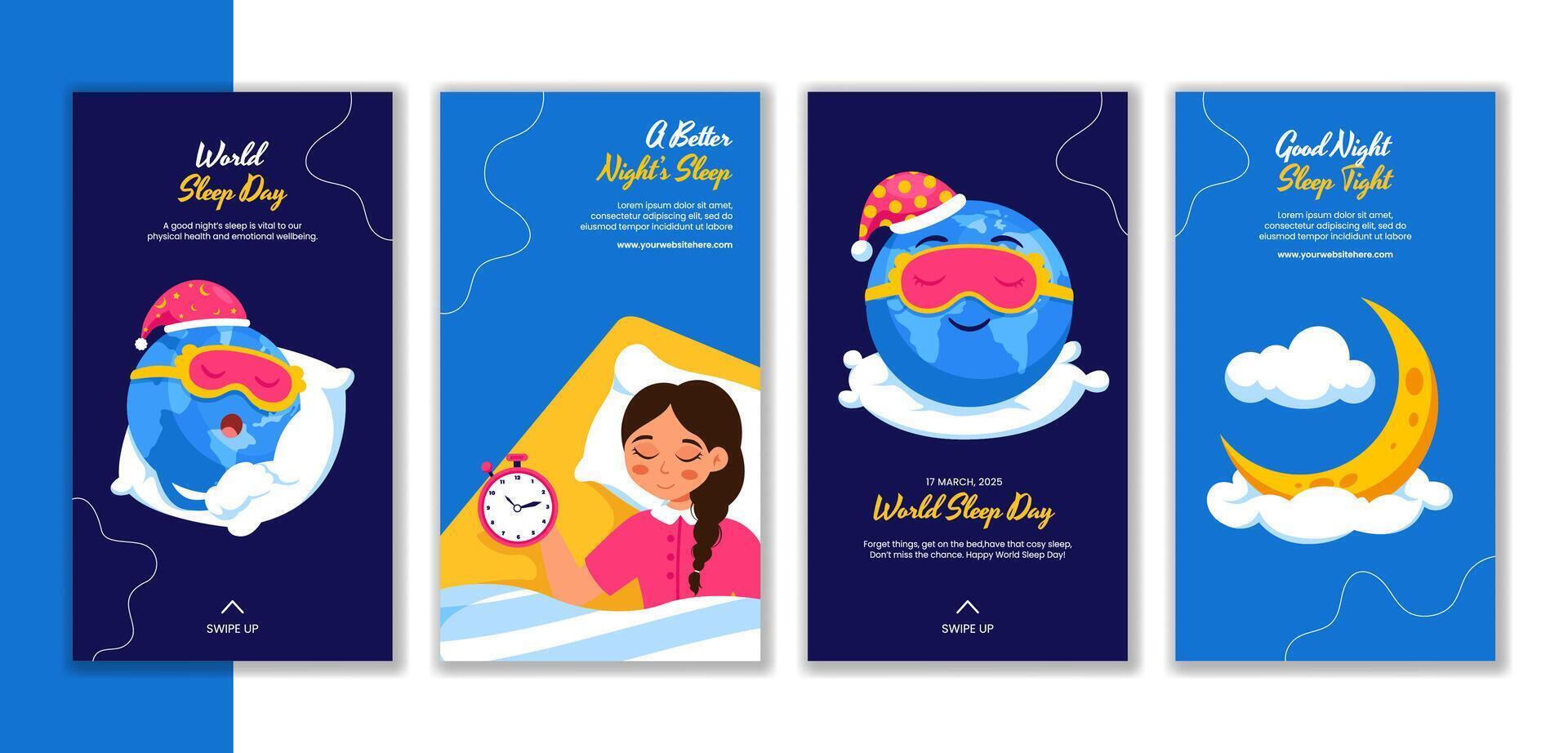 Flat Style World Sleep Day Illustration with Hand-Drawn Elements for Social Media Stories vector