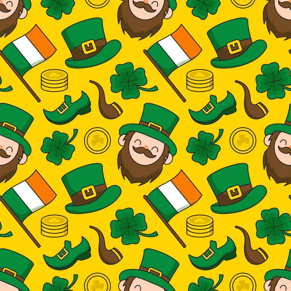 Saint Patrick's Day Seamless Pattern Illustration with Hand-Drawn Irish Details vector