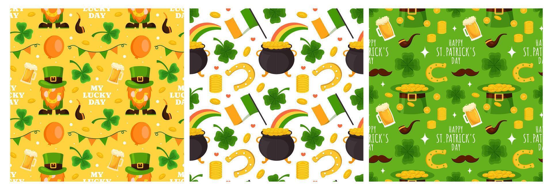 Cartoon Flat Style Seamless Pattern for Saint Patrick's Day Decorations vector