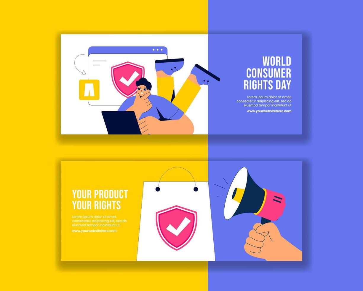 World Consumer Rights Day Horizontal Banner Design in Hand-Drawn Cartoon Style vector