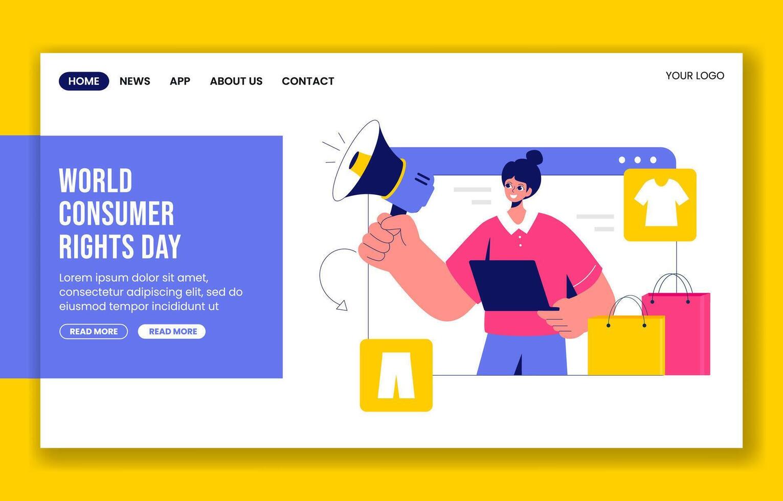 Creative Social Media Landing Page for Consumer Rights Day in Cartoon Style vector