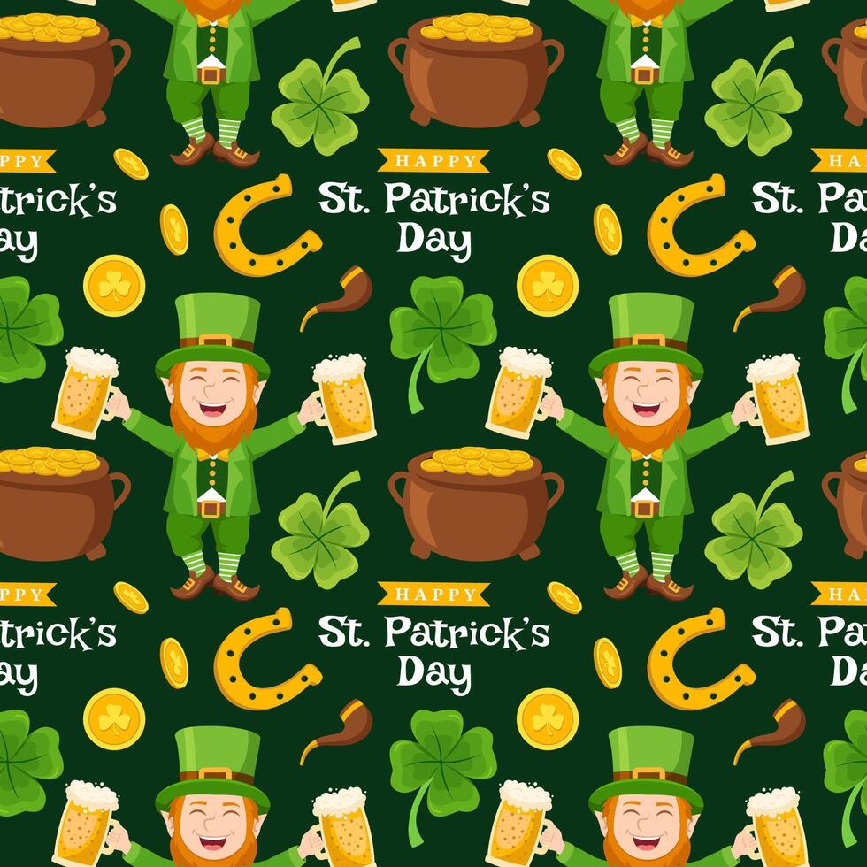 Seamless Saint Patrick's Day Pattern with Irish-Themed Decorative Elements vector
