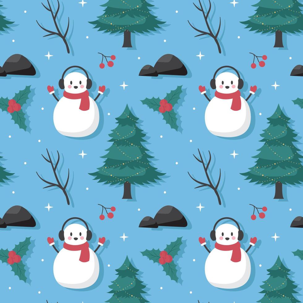 Cozy Winter Seamless Pattern with Hand-Drawn Cartoon Elements vector