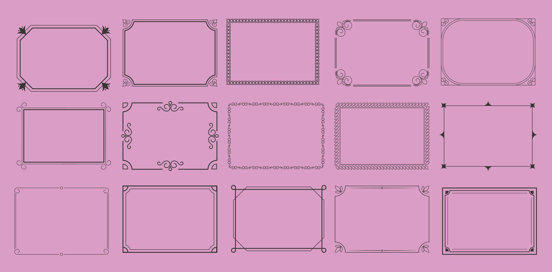 Rectangular calligraphic frames set,Engraving hand drawn doodle frame collection vector