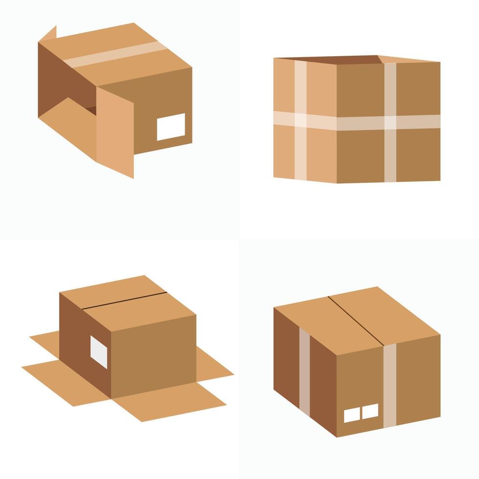 New a Set of blank brown cardboard packaging boxes. Can be use for medicine, food, cosmetic and other. Realistic illustration vector