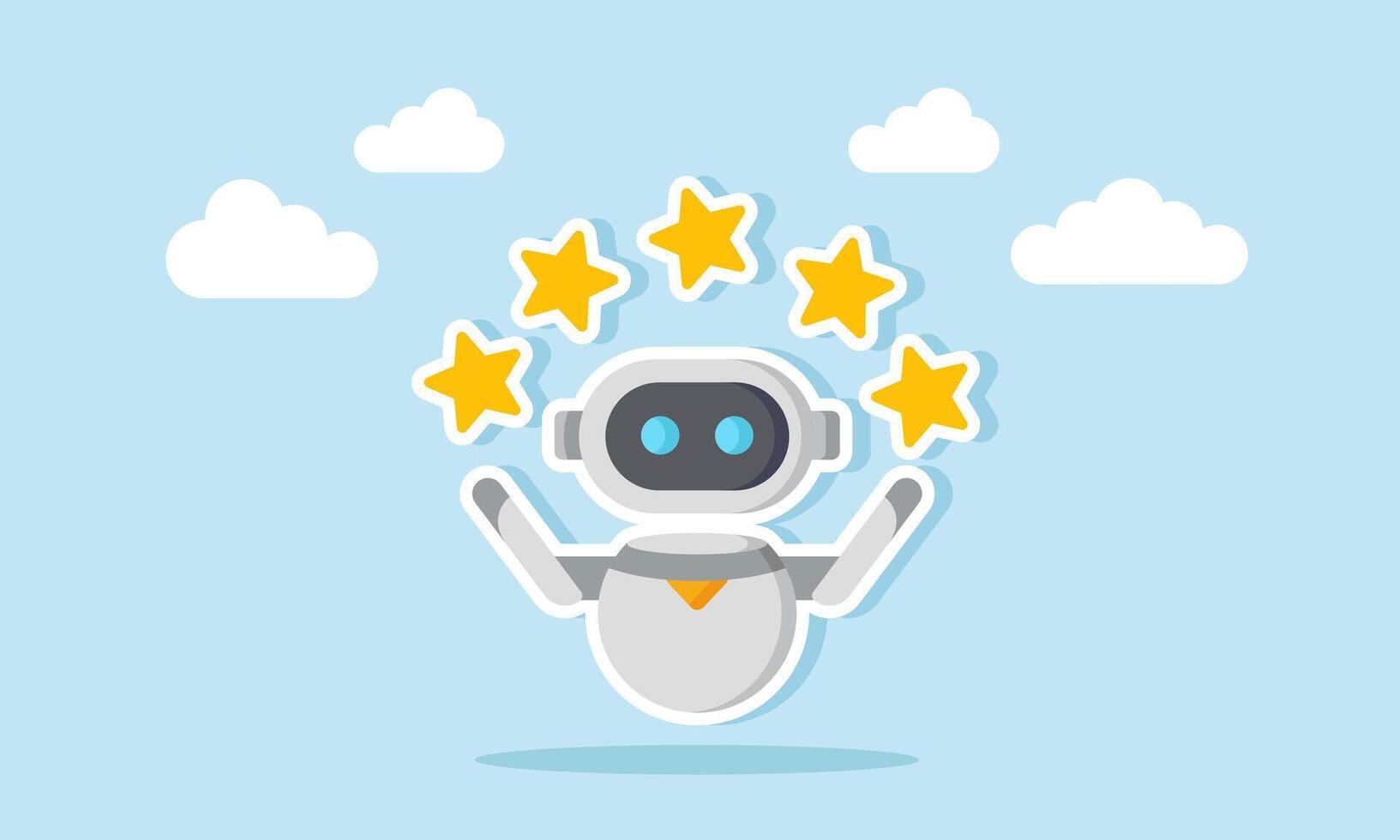 AI robot juggling several stars, illustration of AI capable of assisting in improvising business product quality vector
