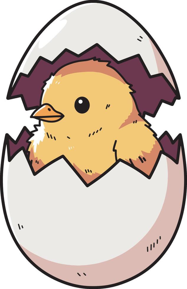 Adorable yellow chick on the egg shell cartoon vector