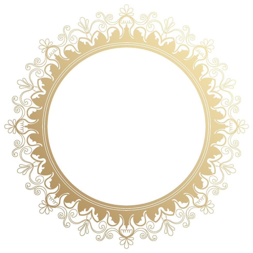 Circle, Abstract Vintage Golden Floral Frame, Luxury Flowers Gradient Gold Border vector
