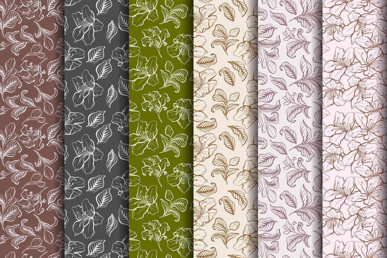 Set of Azalea Line Art Patterns vector