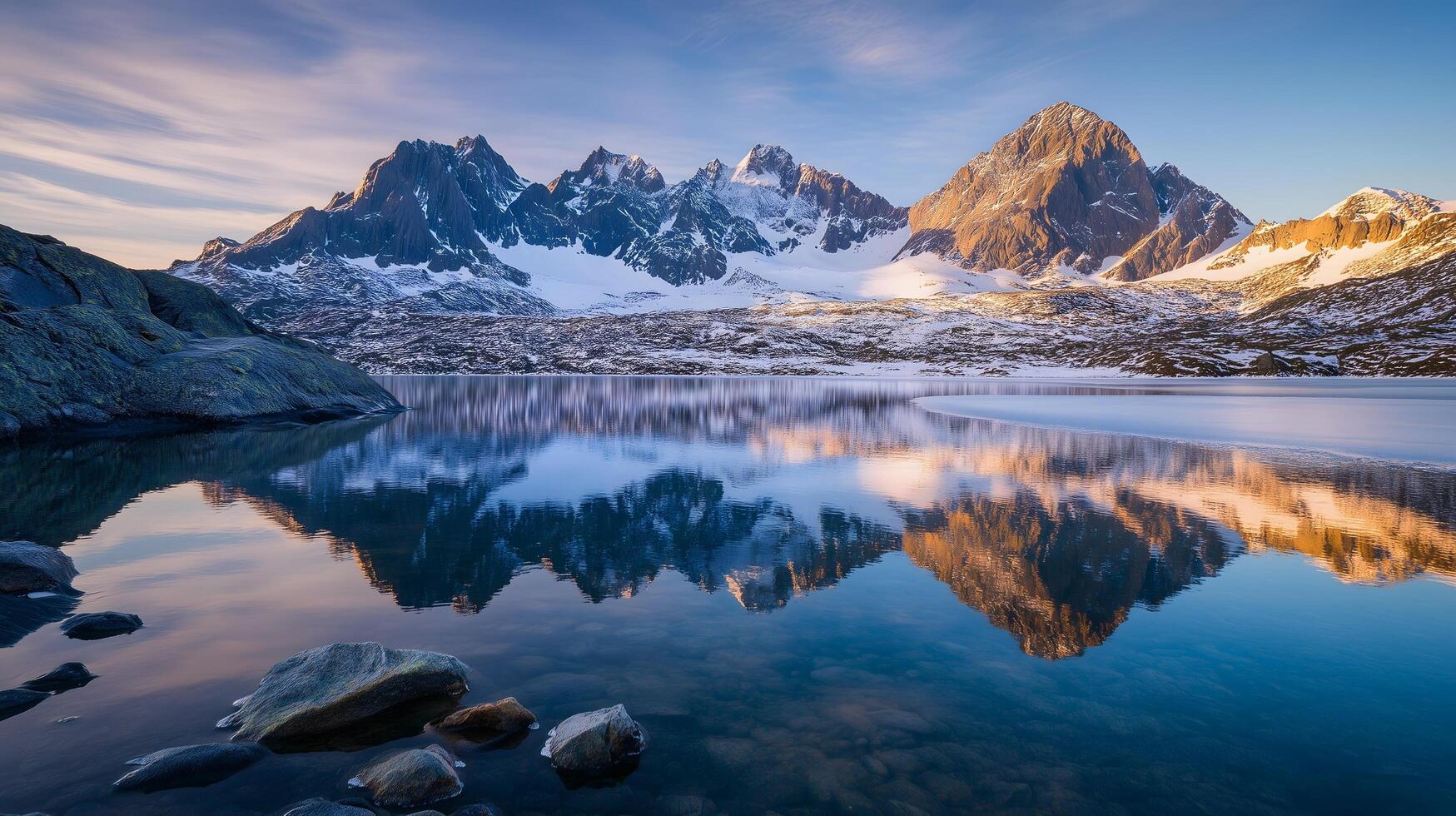 Arctic Mountain Peaks Reflecting in Mirror Lake photo