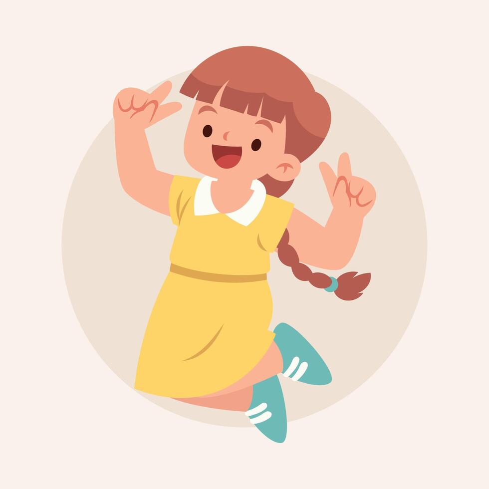 gitl jump happy kids illustration vector