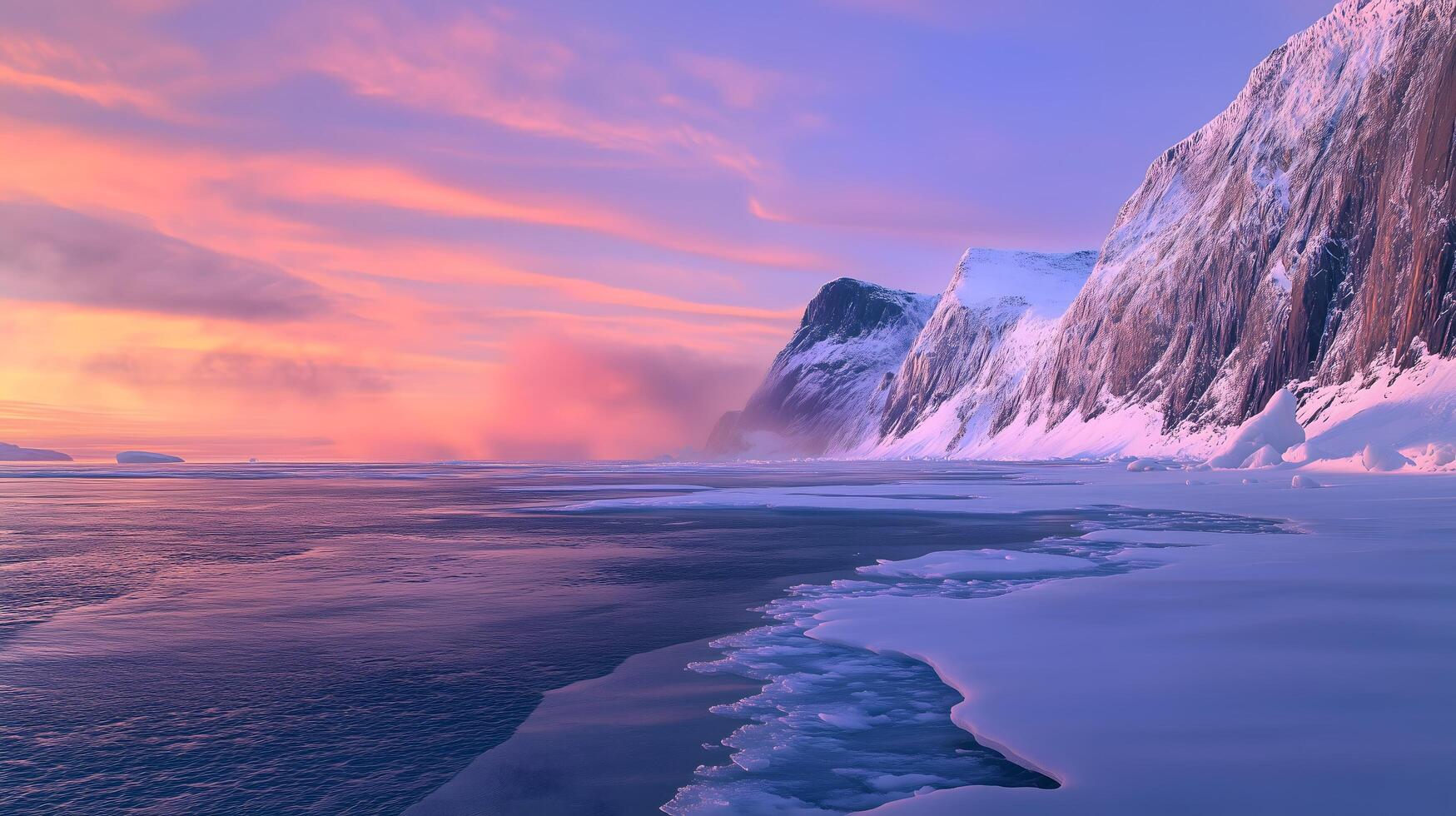 Frozen Arctic Fjord Under Pastel Dawn Sky photo