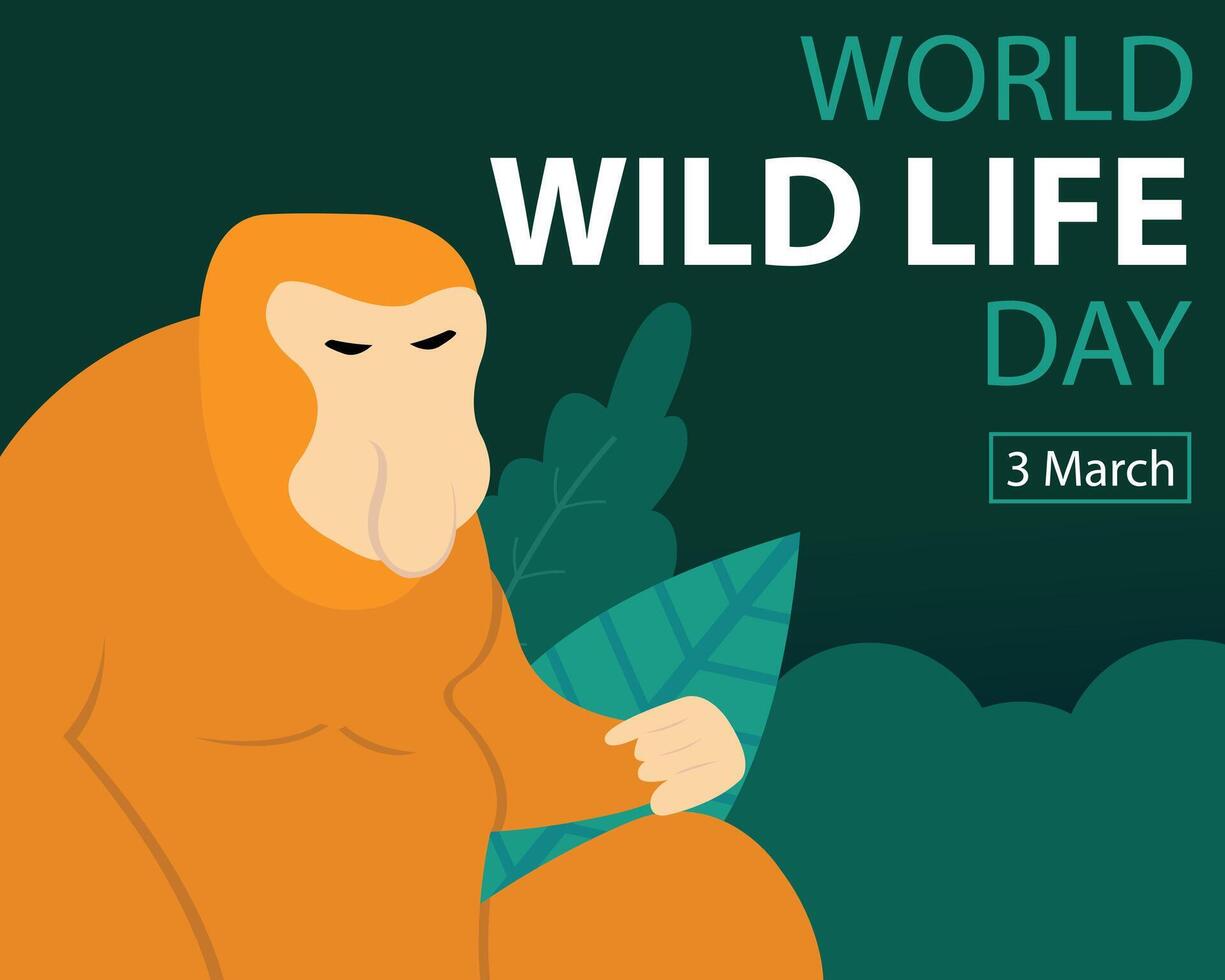 illustration graphic of The proboscis monkey is in the middle of the forest, perfect for international day, world wild life day, celebrate, greeting card, etc. vector