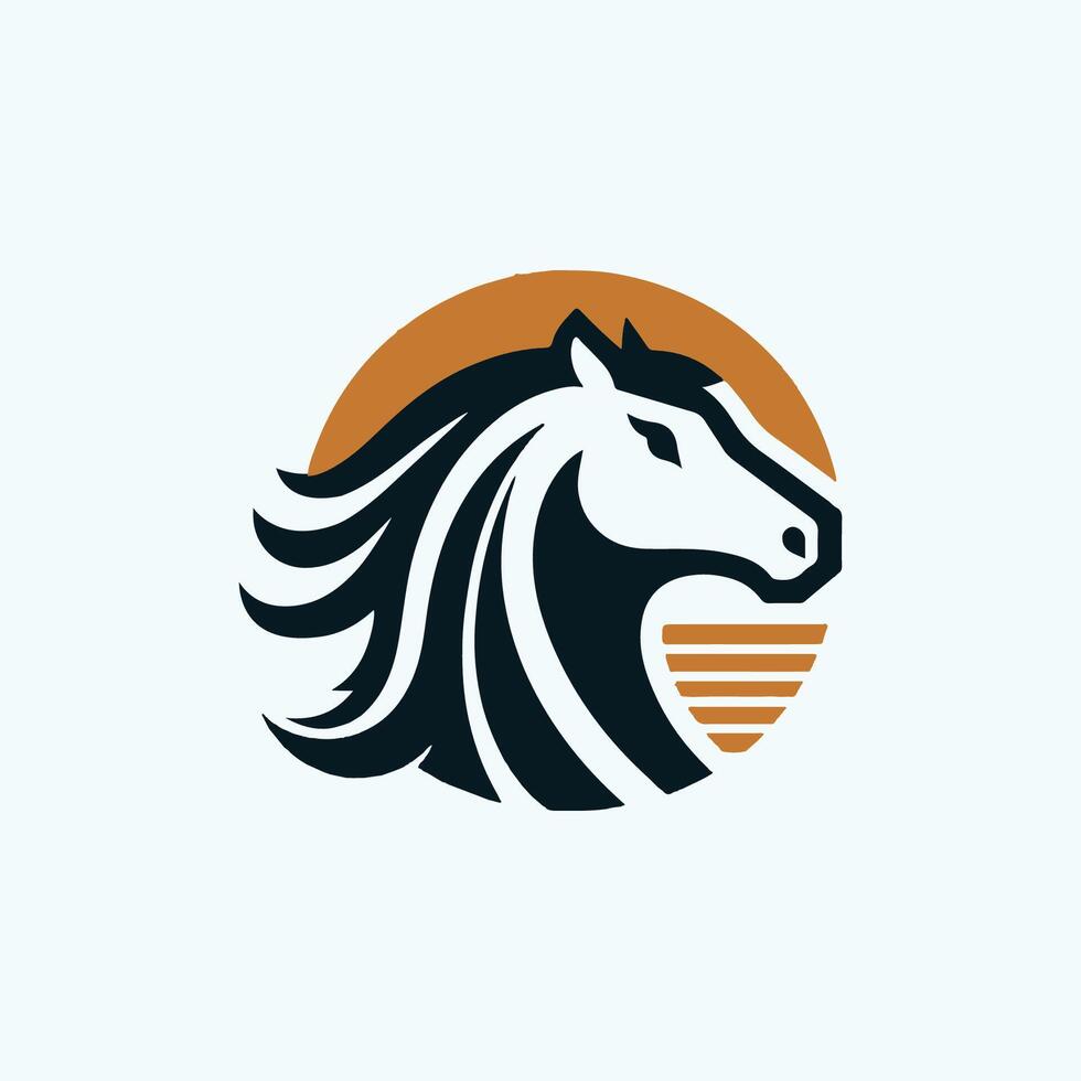 a horse head logo with a sun in the background vector
