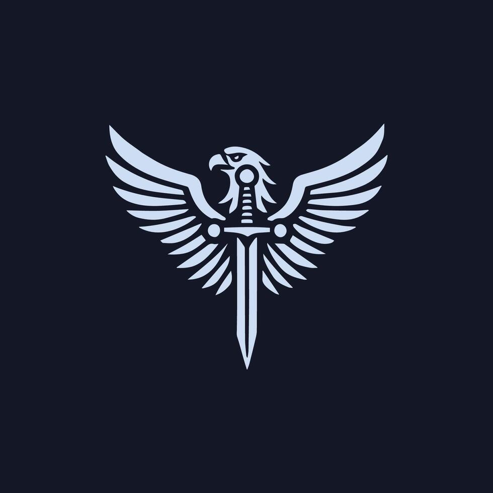 a sword and eagle logo on a dark background vector