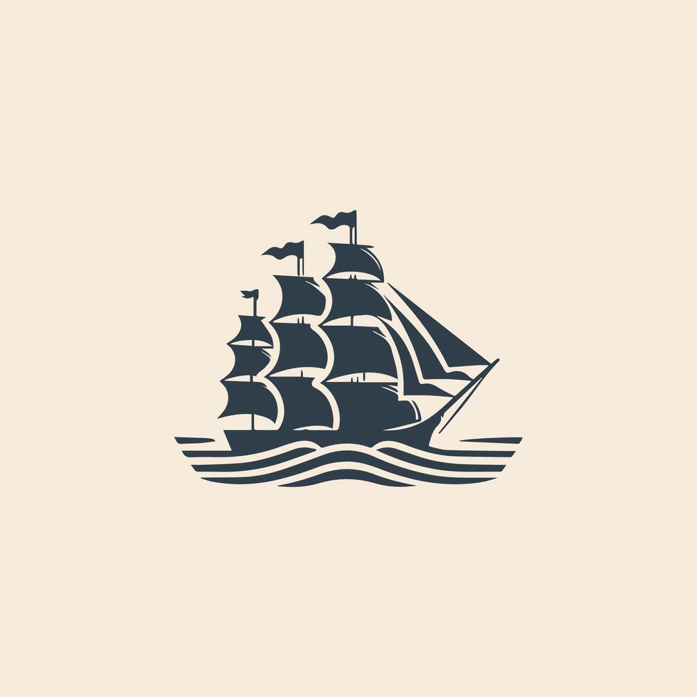 a sailing ship logo with a sail on top vector