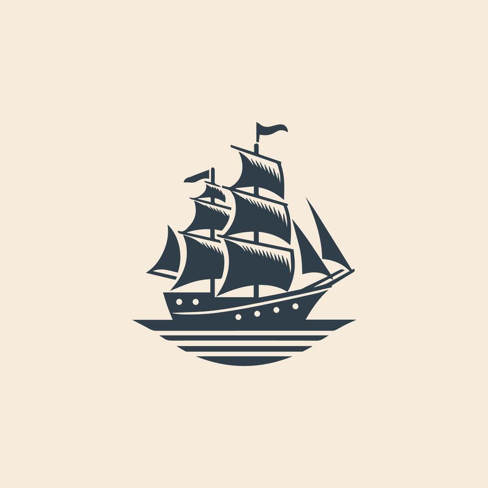 a sailing ship logo with a black and white background vector