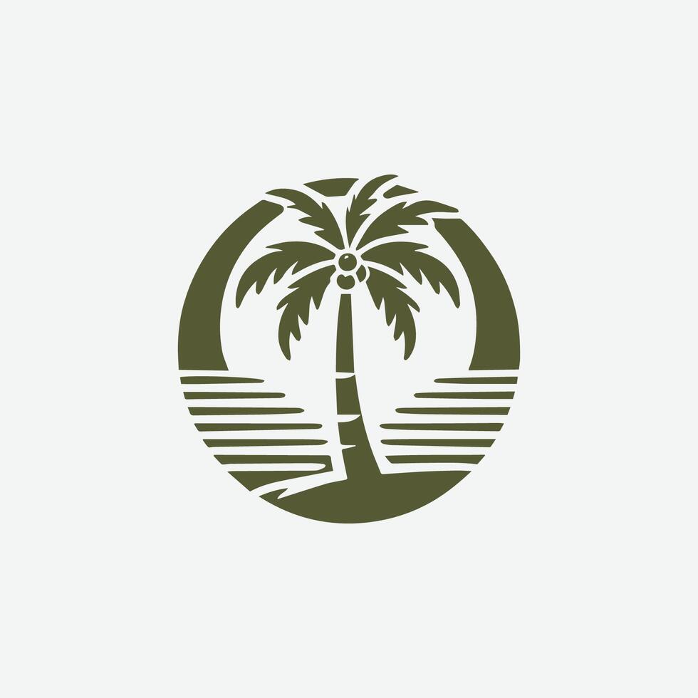 a palm tree logo with a wave in the background vector