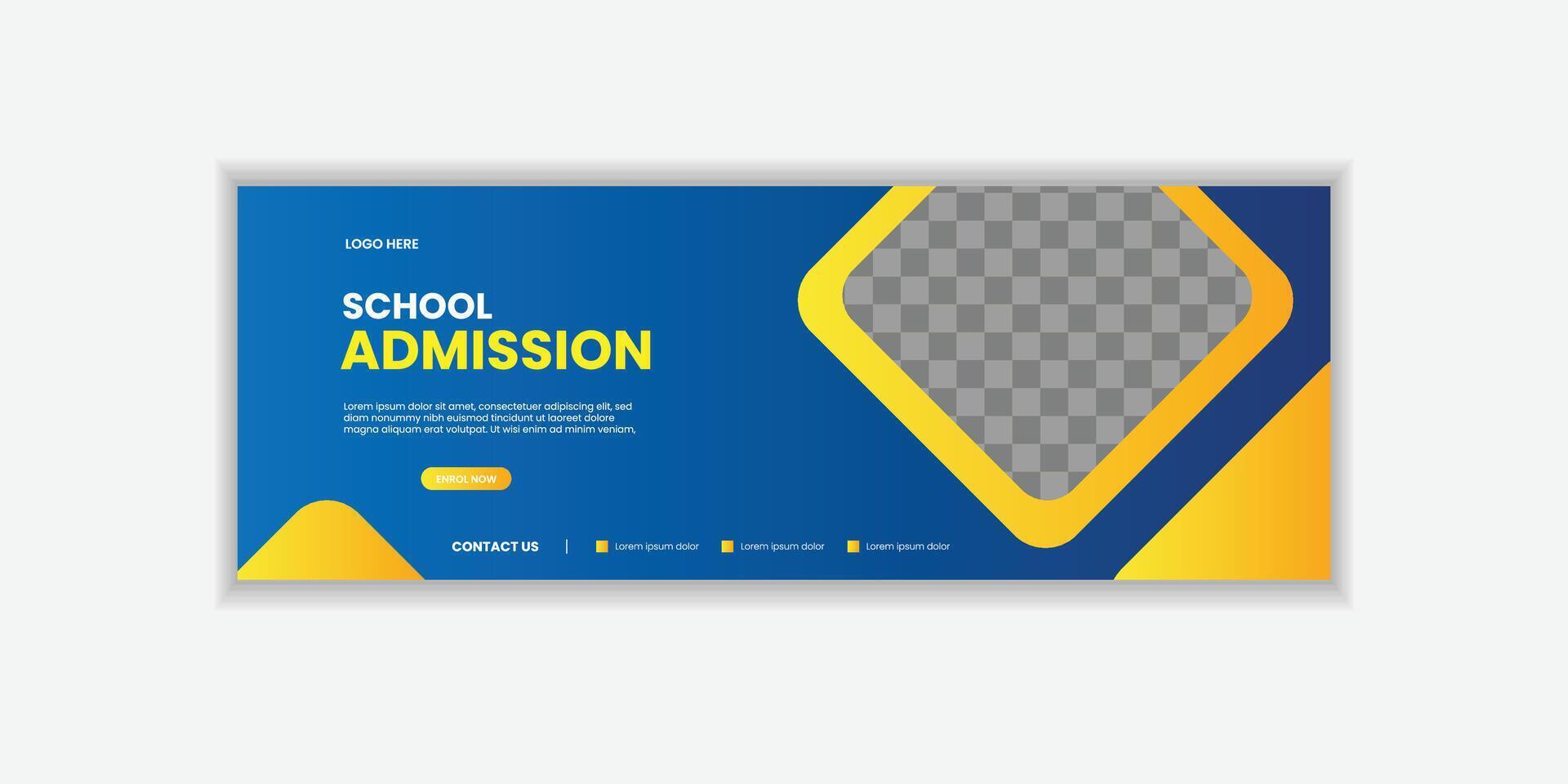 School Admission Web Banner Template, Back to School or university Social Media Cover Template for education, business, etc vector