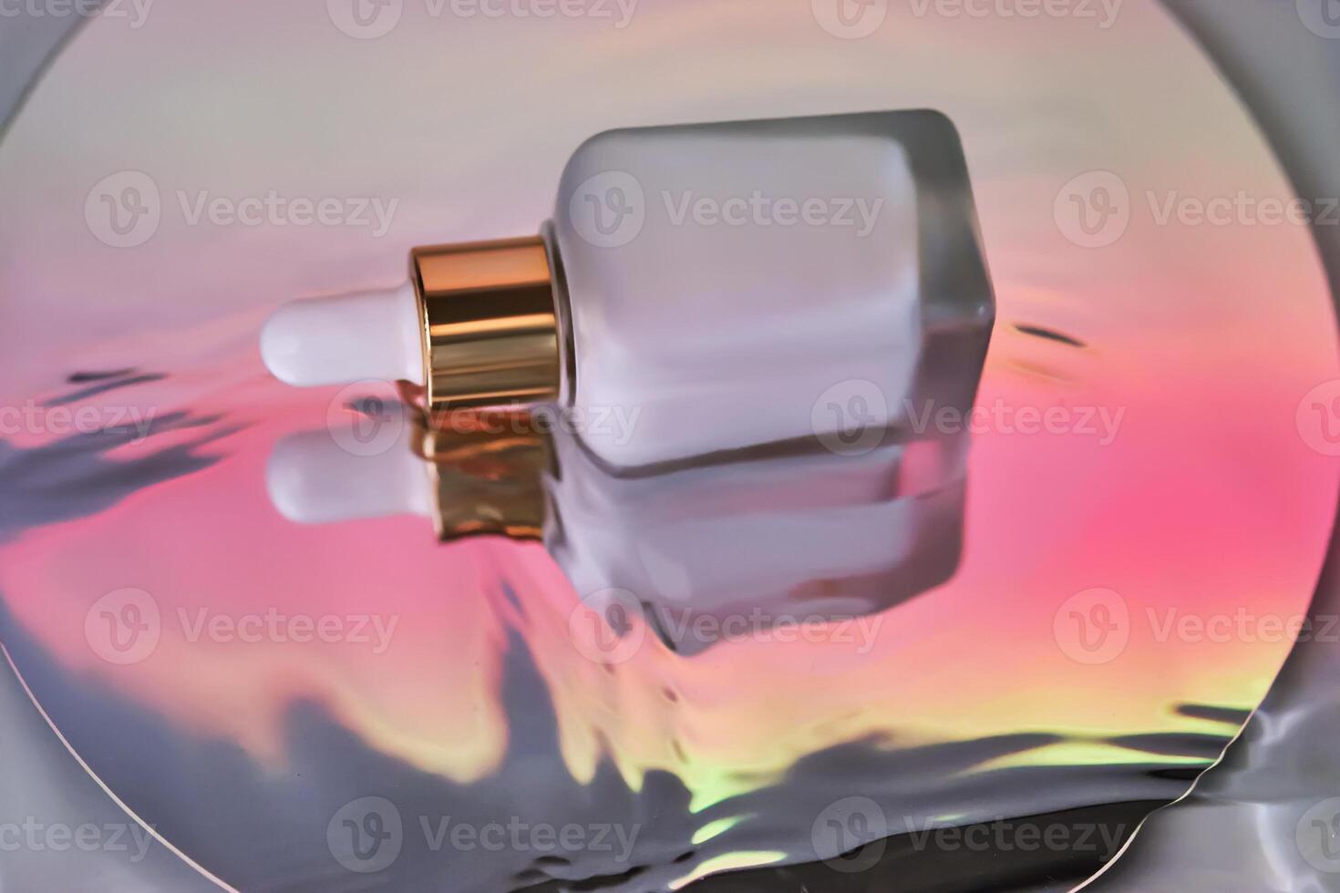 Serum with a pipette in water with a sunset atmosphere. photo