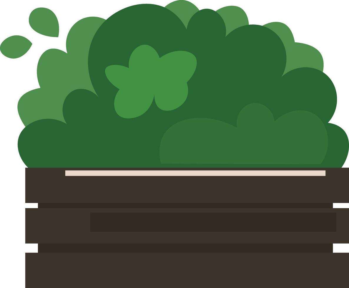 Illustration of a Green Shrub in Wooden Planter vector