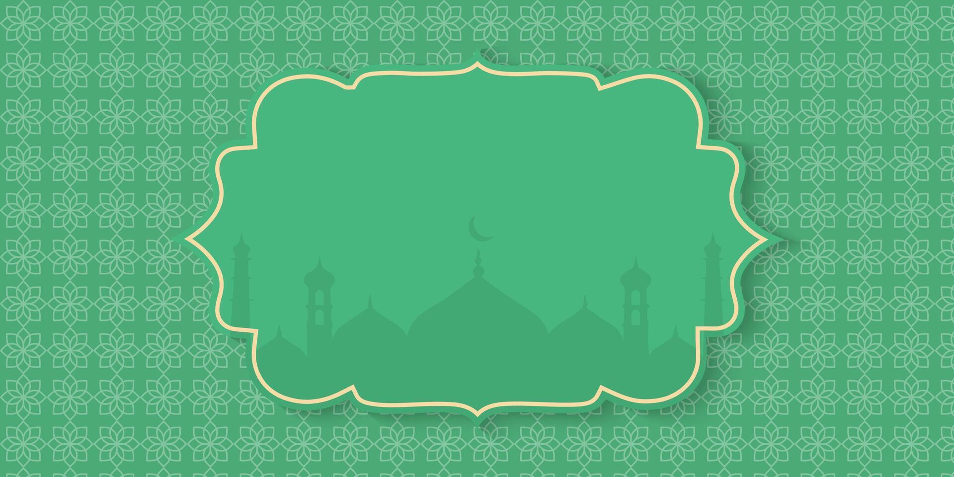 ramadan greeting card background with mosque and frame copy space vector