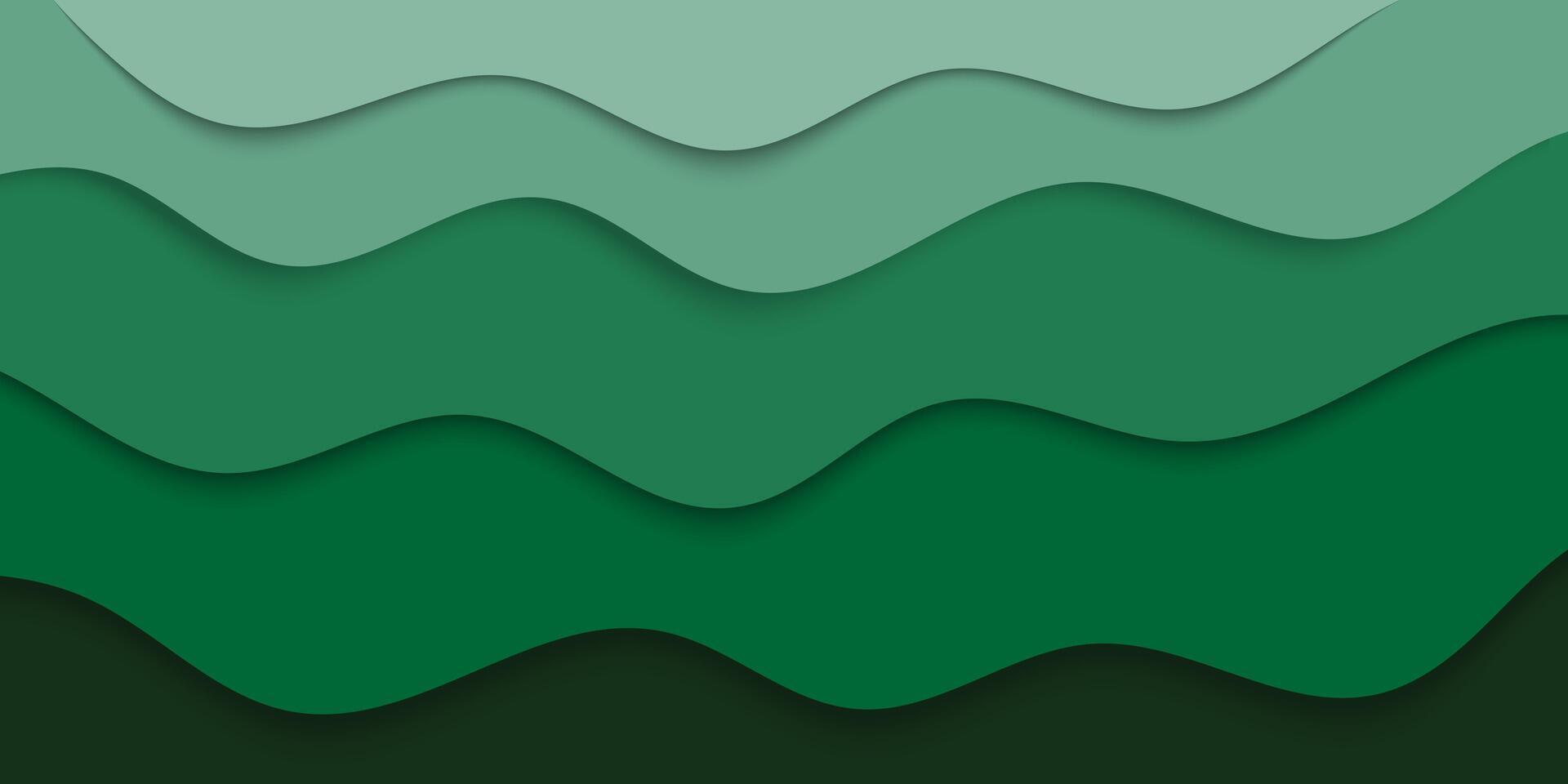 green paper cut background with a wave and shadow vector